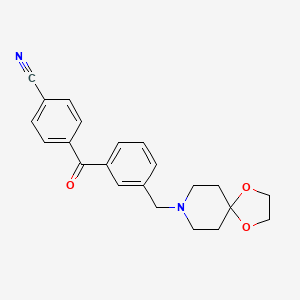 Chemical structure of 4'-cyano-3-[8-(1,4-dioxa-8-azaspiro[4.5]decyl)methyl]benzophenone