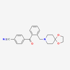 Chemical structure of 4'-cyano-2-[8-(1,4-dioxa-8-azaspiro[4.5]decyl)methyl]benzophenone