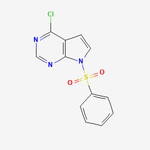 Chemical structure of 4-chloro-7-(phenylsulfonyl)-7H-pyrrolo[2,3-d]pyrimidine