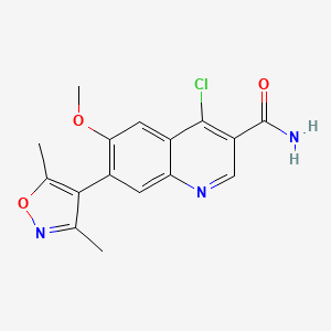 Chemical structure of 4-Chloro-7-(3,5-dimethylisoxazol-4-yl)-6-methoxyquinoline-3-carboxamide