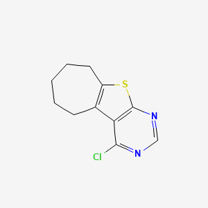 Chemical structure of 4-Chloro-6,7,8,9-tetrahydro-5H-cyclohepta[4,5]thieno[2,3-d]pyrimidine