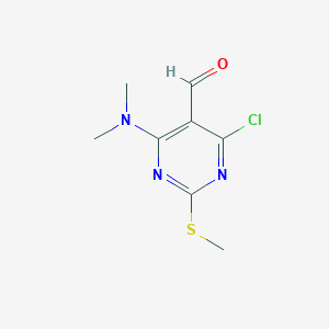 Chemical structure of 4-Chloro-6-(Dimethylamino)-2-(Methylthio)Pyrimidine-5-Carbaldehyde