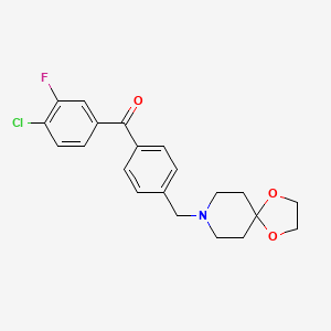 Chemical structure of 4-chloro-4'-[8-(1,4-dioxa-8-azaspiro[4.5]decyl)methyl]-3-fluorobenzophenone