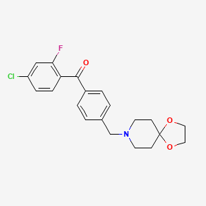 Chemical structure of 4-chloro-4'-[8-(1,4-dioxa-8-azaspiro[4.5]decyl)methyl]-2-fluorobenzophenone