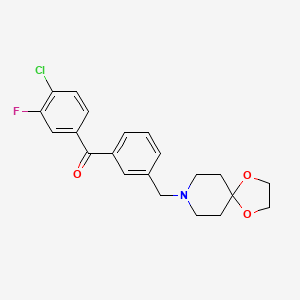 Chemical structure of 4-chloro-3'-[8-(1,4-dioxa-8-azaspiro[4.5]decyl)methyl]-3-fluorobenzophenone