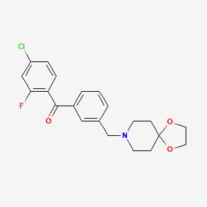 Chemical structure of 4-chloro-3'-[8-(1,4-dioxa-8-azaspiro[4.5]decyl)methyl]-2-fluorobenzophenone