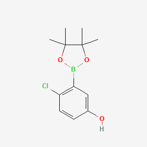 Chemical structure of 4-Chloro-3-(4,4,5,5-tetramethyl-1,3,2-dioxaborolan-2-yl)phenol