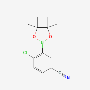 Chemical structure of 4-chloro-3-(4,4,5,5-tetramethyl-1,3,2-dioxaborolan-2-yl)benzonitrile