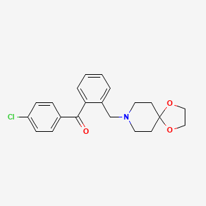 Chemical structure of 4'-chloro-2-[8-(1,4-dioxa-8-azaspiro[4.5]decyl)methyl]benozphenone