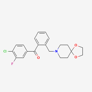 Chemical structure of 4-chloro-2'-[8-(1,4-dioxa-8-azaspiro[4.5]decyl)methyl]-3-fluorobenzophenone