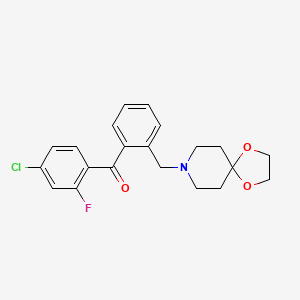 Chemical structure of 4-chloro-2'-[8-(1,4-dioxa-8-azaspiro[4.5]decyl)methyl]-2-fluorobenzophenone
