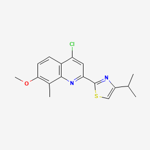 Chemical structure of 4-Chloro-2-(4-isopropyl-1,3-thiazol-2-yl)-7-methoxy-8-methylquinoline