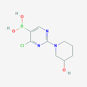 Chemical structure of 4-Chloro-2-(3-hydroxypiperidino)pyrimidine-5-boronic acid