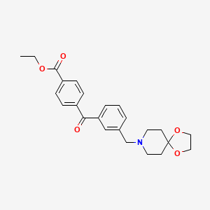 Chemical structure of 4'-carboethoxy-3-[8-(1,4-dioxa-8-azaspiro[4.5]decyl)methyl]benzophenone