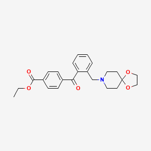 Chemical structure of 4'-carboethoxy-2-[8-(1,4-dioxa-8-azaspiro[4.5]decyl)methyl]benzophenone