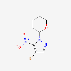 Chemical structure of 4-Bromo-5-nitro-1-(tetrahydro-2H-pyran-2-yl)-1H-pyrazole