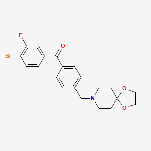 Chemical structure of 4-bromo-4'-[8-(1,4-dioxa-8-azaspiro[4.5]decyl)methyl]-3-fluorobenzophenone
