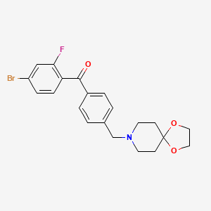 Chemical structure of 4-bromo-4'-[8-(1,4-dioxa-8-azaspiro[4.5]decyl)methyl]-2-fluorobenzophenone