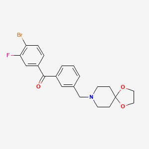 Chemical structure of 4'-bromo-3-[8-(1,4-dioxa-8-azaspiro[4.5]decyl)methyl]-3'-fluorobenzophenone