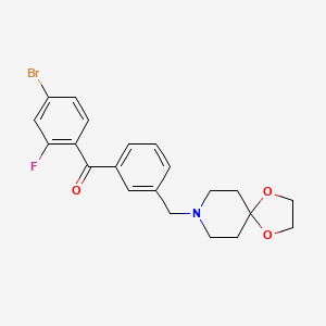 Chemical structure of 4-bromo-3'-[8-(1,4-dioxa-8-azaspiro[4.5]decyl)methyl]-2-fluorobenzophenone