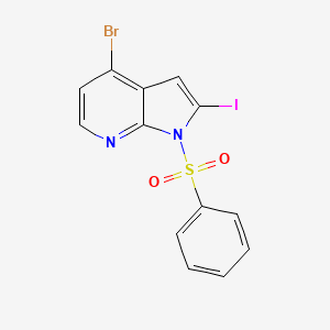 Chemical structure of 4-Bromo-2-iodo-1-(phenylsulfonyl)-1H-pyrrolo[2,3-b]pyridine