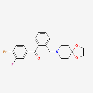 Chemical structure of 4-bromo-2'-[8-(1,4-dioxa-8-azaspiro[4.5]decyl)methyl]-3-fluorobenzophenone