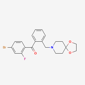 Chemical structure of 4-bromo-2'-[8-(1,4-dioxa-8-azaspiro[4.5]decyl)methyl]-2-fluorobenzophenone