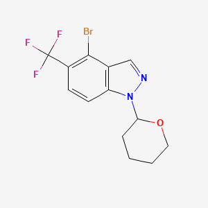 Chemical structure of 4-Bromo-1-(tetrahydro-2H-pyran-2-yl)-5-(trifluoromethyl)-1H-indazole