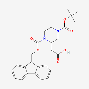 Chemical structure of 4-Boc-1-Fmoc-2-piperazineacetic acid