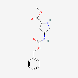 Chemical structure of 4-Benzyloxycarbonylamino-pyrrolidine-2-carboxylic acid methyl ester