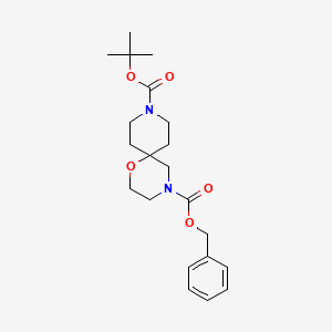 Chemical structure of 4-benzyl 9-(tert-butyl) 1-oxa-4,9-diazaspiro[5.5]undecane-4,9-dicarboxylate