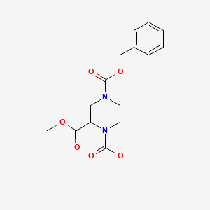 Chemical structure of 4-benzyl 1-tert-butyl 2-methyl piperazine-1,2,4-tricarboxylate