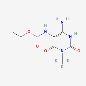 Chemical structure of 4-Amino-5-[(ethoxycarbonyl)amino]-1-methyl-d3 Uracil