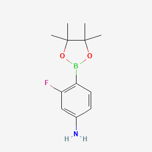 Chemical structure of 4-Amino-2-fluorophenylboronic Acid Pinacol Ester