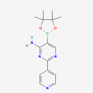 Chemical structure of 4-Amino-2-(pyridin-4-yl)pyrimidine-5-boronic acid pinacol ester
