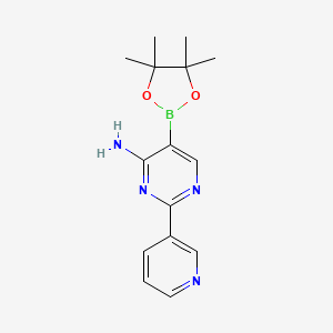 Chemical structure of 4-Amino-2-(pyridin-3-yl)pyrimidine-5-boronic acid pinacol ester