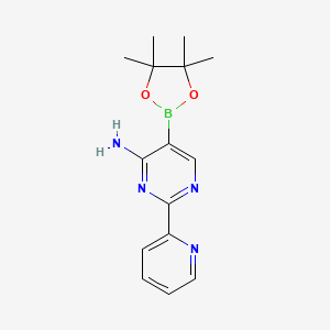Chemical structure of 4-Amino-2-(pyridin-2-yl)pyrimidine-5-boronic acid pinacol ester