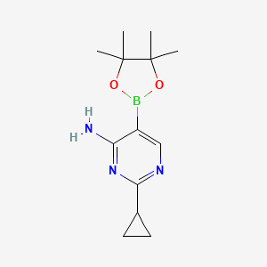 Chemical structure of 4-Amino-2-(cyclopropyl)pyrimidine-5-boronic acid pinacol ester