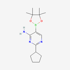 Chemical structure of 4-Amino-2-(cyclopentyl)pyrimidine-5-boronic acid pinacol ester