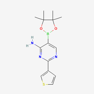Chemical structure of 4-Amino-2-(3-thienyl)pyrimidine-5-boronic acid pinacol ester