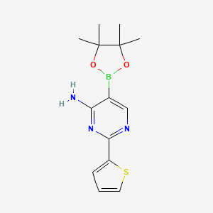 Chemical structure of 4-Amino-2-(2-thienyl)pyrimidine-5-boronic acid pinacol ester