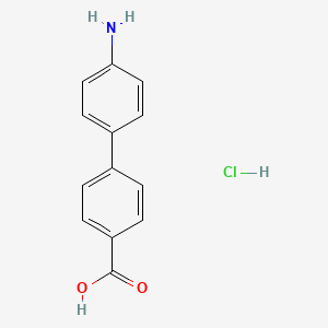 Chemical structure of 4'-Amino-[1,1'-biphenyl]-4-carboxylic acid hydrochloride