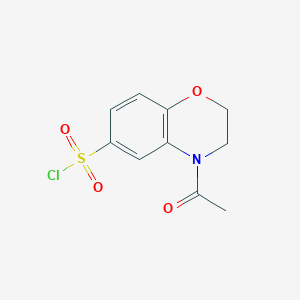 Chemical structure of 4-acetyl-3,4-dihydro-2H-1,4-benzoxazine-6-sulfonyl chloride