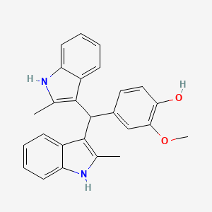 Chemical structure of 4-[Bis(2-methyl-1H-indol-3-yl)methyl]-2-methoxyphenol