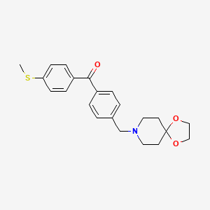 Chemical structure of 4'-[8-(1,4-dioxa-8-azaspiro[4.5]decyl)methyl]-4-thiomethyl benzophenone