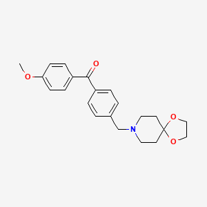 Chemical structure of 4'-[8-(1,4-dioxa-8-azaspiro[4.5]decyl)methyl]-4-methoxy benzophenone
