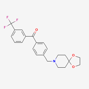 Chemical structure of 4'-[8-(1,4-dioxa-8-azaspiro[4.5]decyl)methyl]-3-trifluoromethylbenzophenone