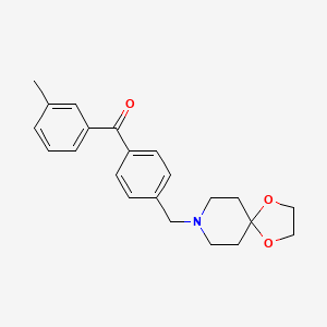 Chemical structure of 4'-[8-(1,4-dioxa-8-azaspiro[4.5]decyl)methyl]-3-methyl benzophenone