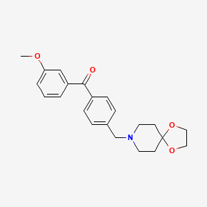 Chemical structure of 4'-[8-(1,4-dioxa-8-azaspiro[4.5]decyl)methyl]-3-methoxy benzophenone