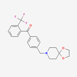 Chemical structure of 4'-[8-(1,4-dioxa-8-azaspiro[4.5]decyl)methyl]-2-trifluoromethylbenzophenone